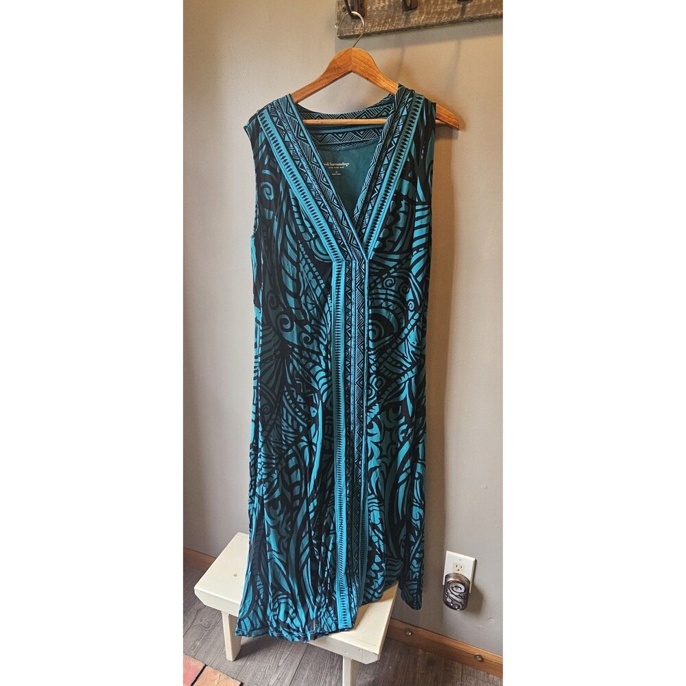 Soft Surroundings Santiago Maxi Tank Dress Blue Loose Flowy Pockets Sz 1xl